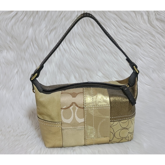 Coach|Gold Canvas & Suede Patchwork Mini Bag - Picture 3 of 13